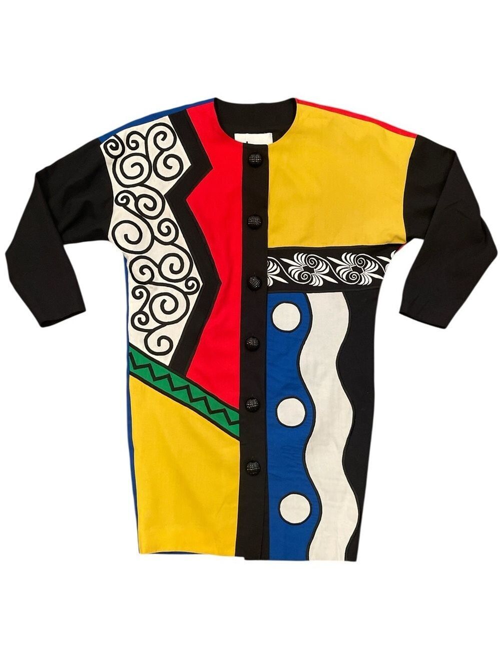 Vintage 80s Be Colorblock Abstract Print Jacket Coat Bold Statement Size 4